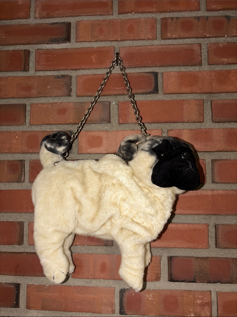Pug Dog Realistic Plush-medium Shoulder Bag Purse with chain